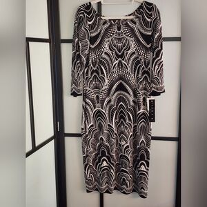 Tiana B. Black and White Art Deco Dress, Sz. 8